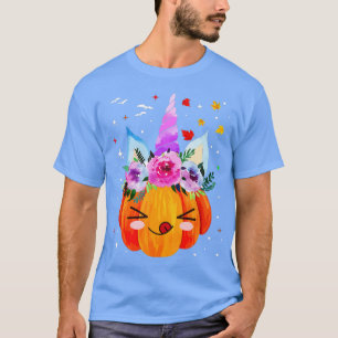 T-shirt Halloween Thanksgiving mignon Unicorn Citrouilles