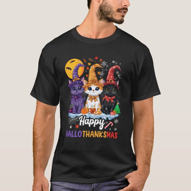 T-shirt Halloween Thanksgiving Noël 2024 Hallothanksm (Devant)