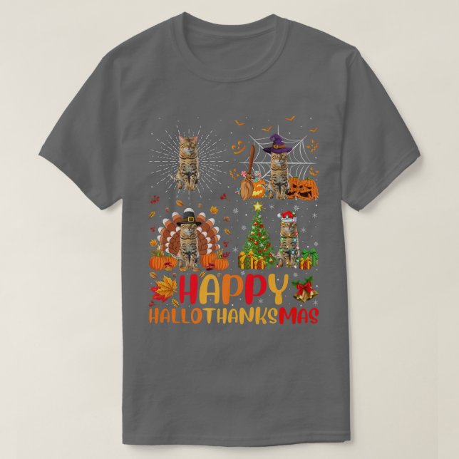 T-shirt Halloween Thanksgiving Noël Bengale Chat Hallot (Design devant)