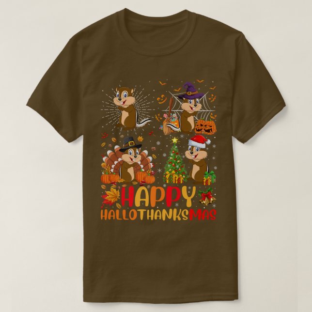 T-shirt Halloween Thanksgiving Noël Chipmunk Hallotha (Design devant)