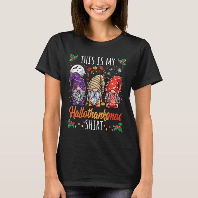 T-shirt Halloween Thanksgiving Noël Fun Hallothanksma (Devant)