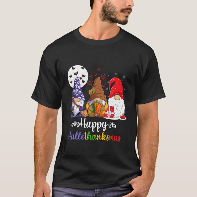 T-shirt Halloween Thanksgiving Noël Happy HalloThanks (Devant)