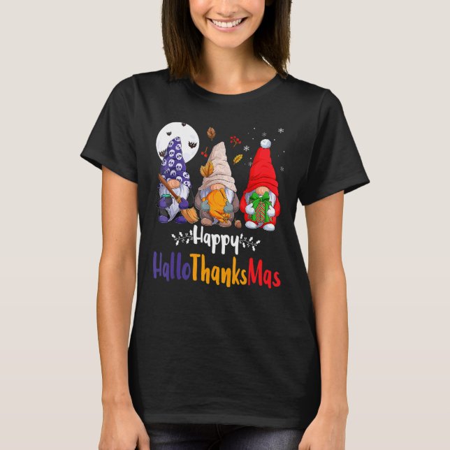 T-shirt Halloween Thanksgiving Noël Happy HalloThanks (Devant)