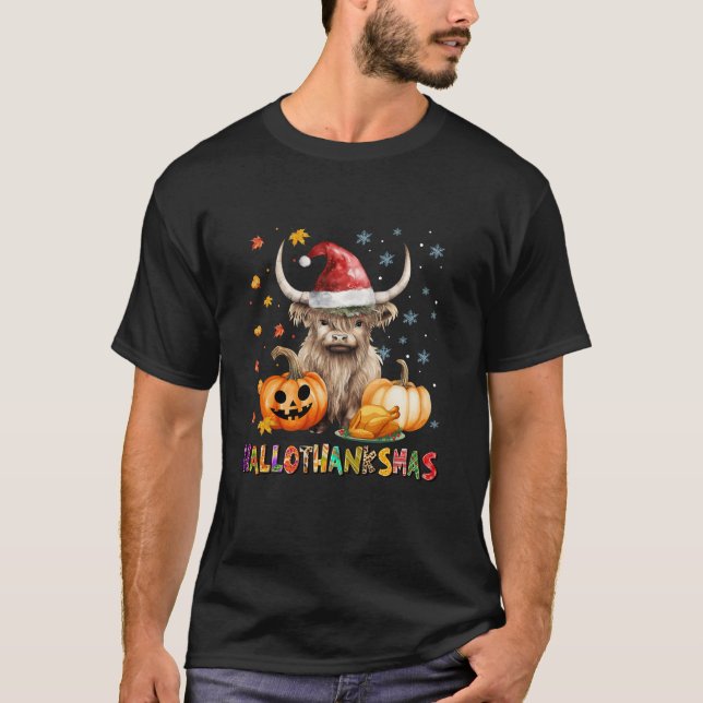 T-shirt Halloween Thanksgiving Noël Happy HalloThanks (Devant)