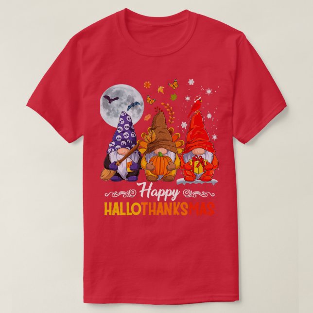 T-shirt Halloween Thanksgiving Noël Happy HalloThanks (Design devant)