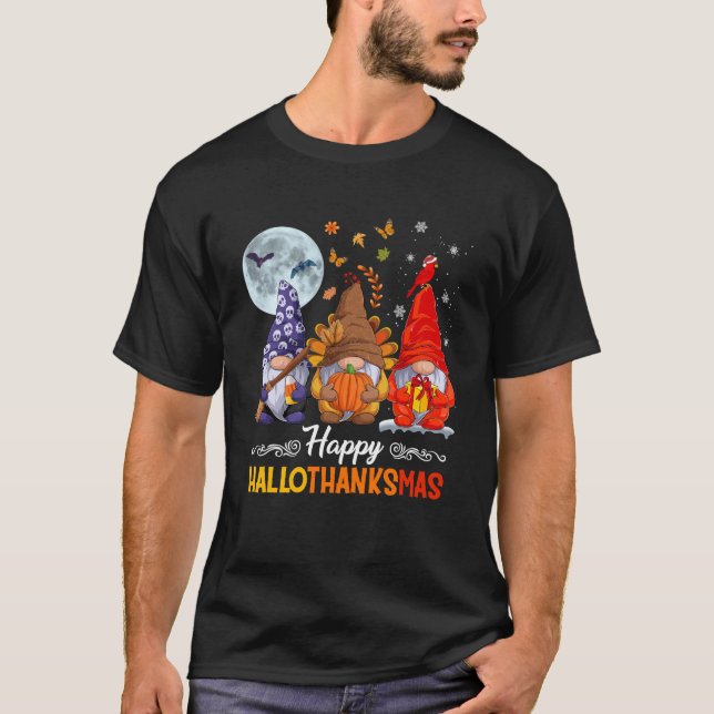T-shirt Halloween Thanksgiving Noël Happy HalloThanks (Devant)