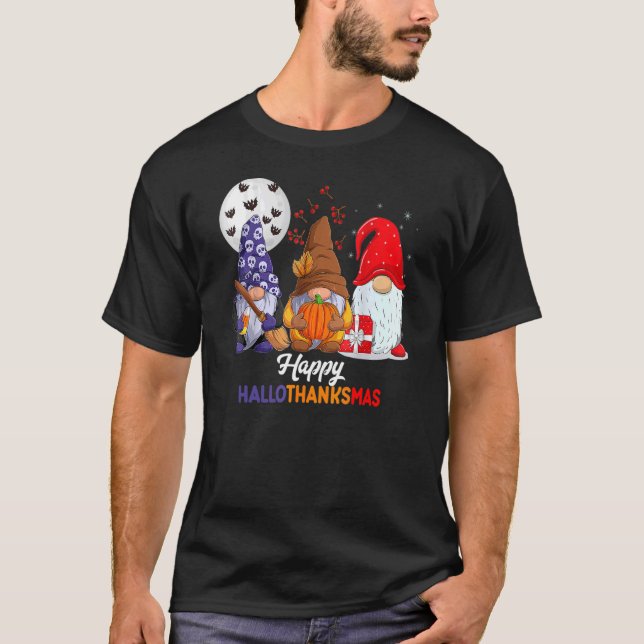 T-shirt Halloween Thanksgiving Noël Happy HalloThanks (Devant)