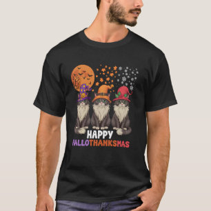 T-shirt Halloween Thanksgiving Noël Heureux HalloThanks