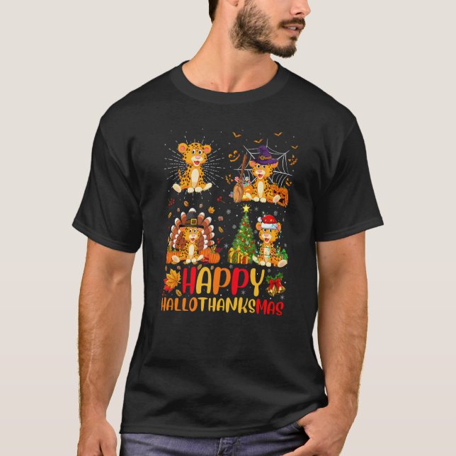 T-shirt Halloween Thanksgiving Noël Jaguar Hallothank (Devant)