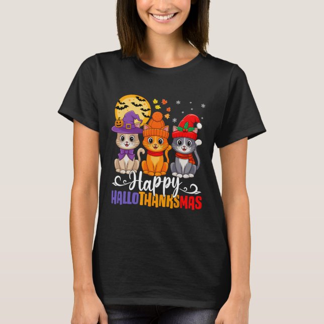 T-shirt Halloween Thanksgiving Noël Joyeux Hallomerci (Devant)