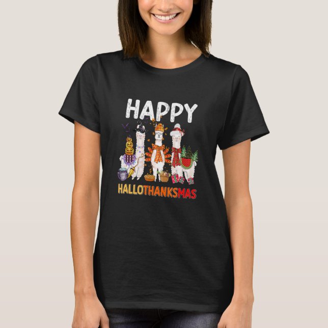 T-shirt Halloween Thanksgiving Noël Joyeux Hallomerci (Devant)