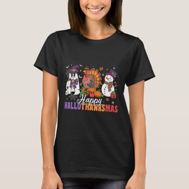T-shirt Halloween Thanksgiving Noël Joyeux Hallomerci (Devant)