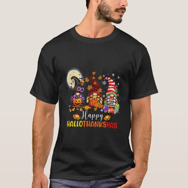 T-shirt Halloween Thanksgiving Noël Joyeux Hallomerci (Devant)