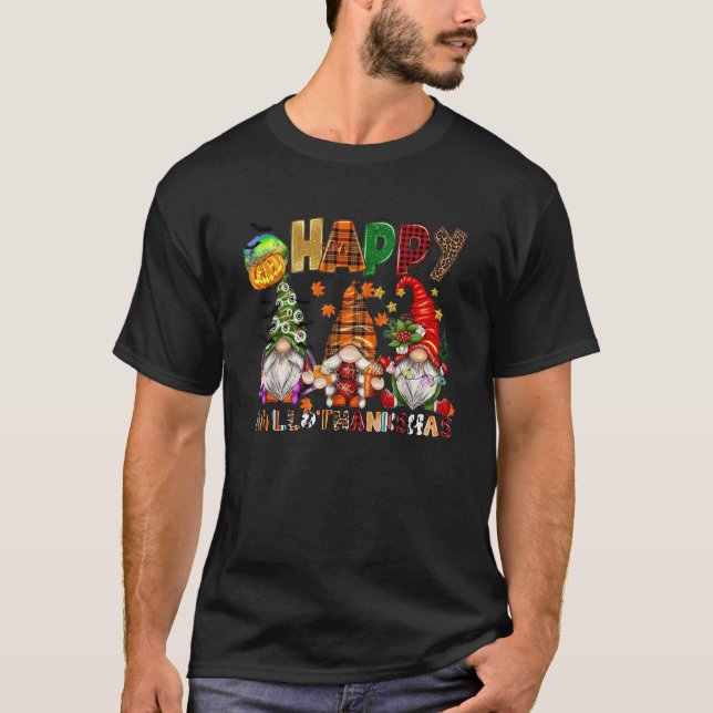 T-shirt Halloween Thanksgiving Noël Joyeux HalloThanks (Devant)