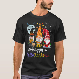 T-shirt Halloween Thanksgiving Noël Joyeux Hallothanks