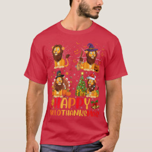 T-shirt Halloween Thanksgiving Noël Lion Hallothankisme