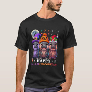 T-shirt Halloween Thanksgiving Noël Moo Deng Pigmy Bonjour