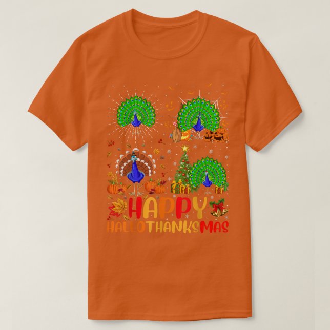 T-shirt Halloween Thanksgiving Noël Peacock Bird Hall (Design devant)