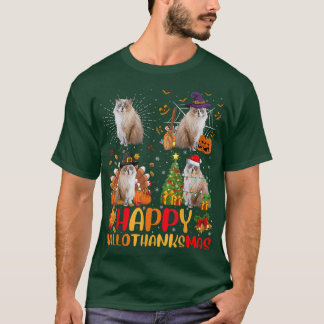 T-shirt Halloween Thanksgiving Noël Ragdoll Hallothan