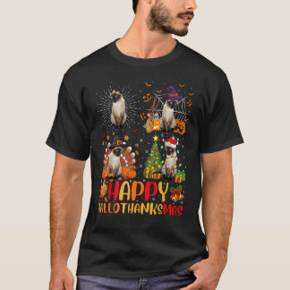 T-shirt Halloween Thanksgiving Noël Siamese Chat Hallo