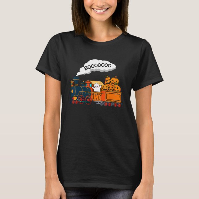 T-shirt Halloween Train Boo Funny Ghost Pumkin Ki (Devant)
