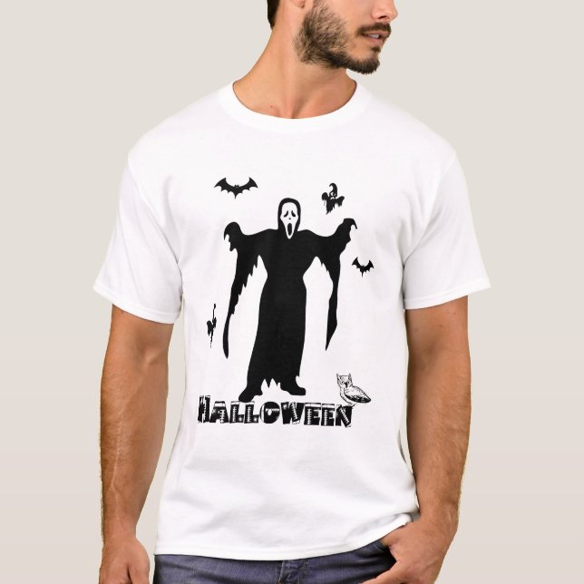 T-shirt Halloween Triste Mort Visage, Fantômes Effrayants  (Devant)