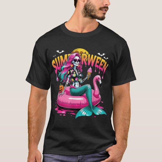 T-shirt Halloween Tropical Summerween Sirène Squelette  (Devant)