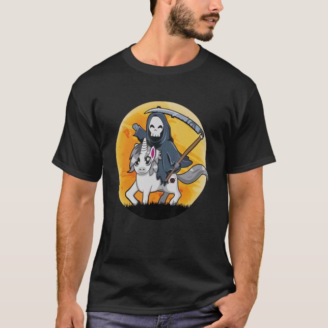 T-shirt Halloween Unicorn Ghost Scérature Squelette (Devant)