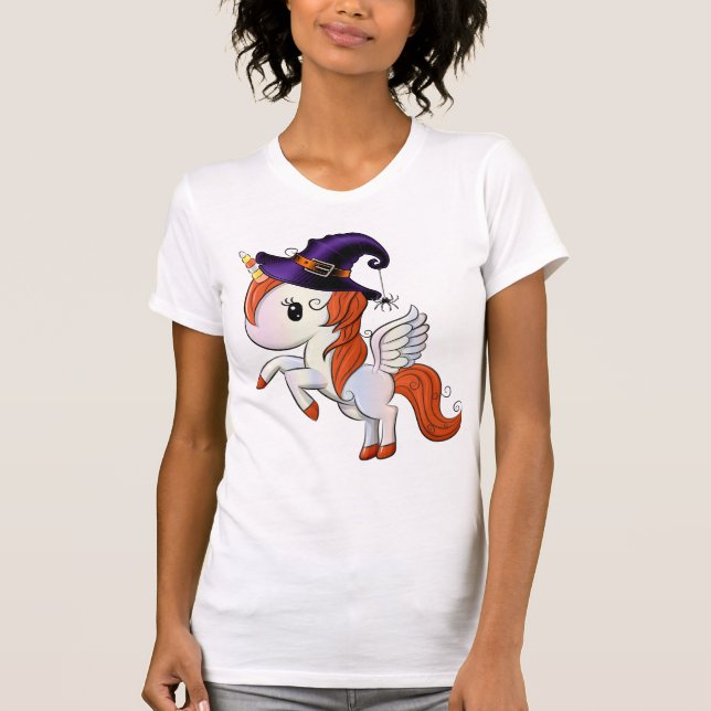 T-shirt Halloween Unicorn Pegasus Witch (Devant)