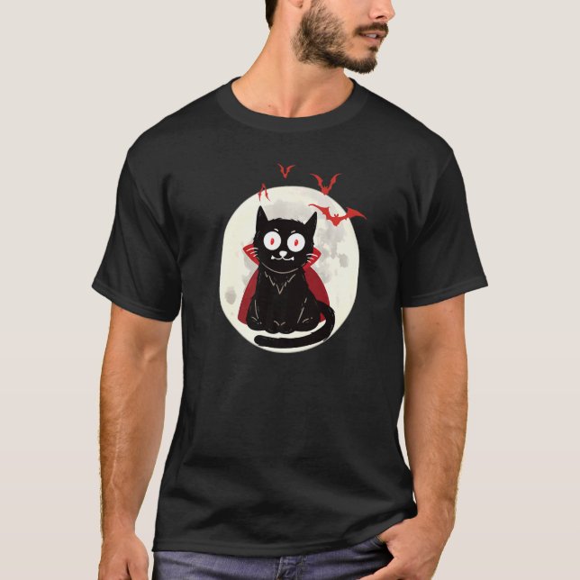 T-shirt Halloween Vampire Chat Pleine lune chauves-souris  (Devant)