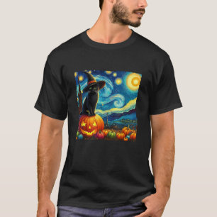 T-shirt Halloween Van Gogh Nuit Étoilée Chat Noir Sorcière