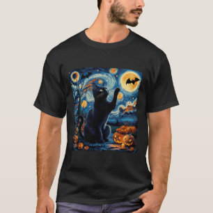 T-shirt Halloween Van Gogh' Starry Night Black Cat Citroui