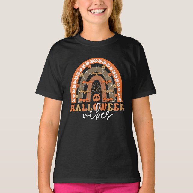 T-shirt Halloween Vibes Boho Rainbow Automne Éffrayant (Devant)