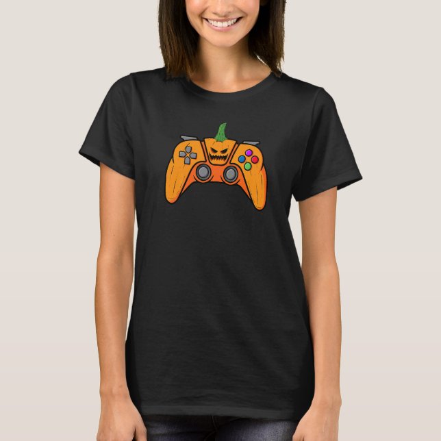 T-shirt Halloween Video Game Controller With Pumpkin Face  (Devant)