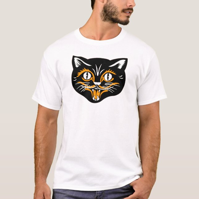 T-shirt Halloween Vintage Chat Face (Devant)