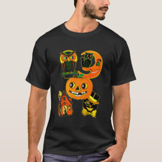 T-shirt Halloween vintage Chouette Et Citrouille De Chat