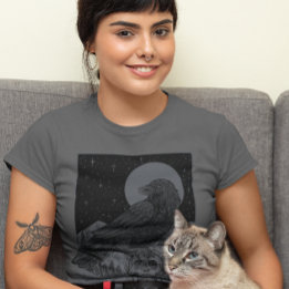 T-shirt Halloween Vintage Crâne de Corbeau Pleine Lune Got