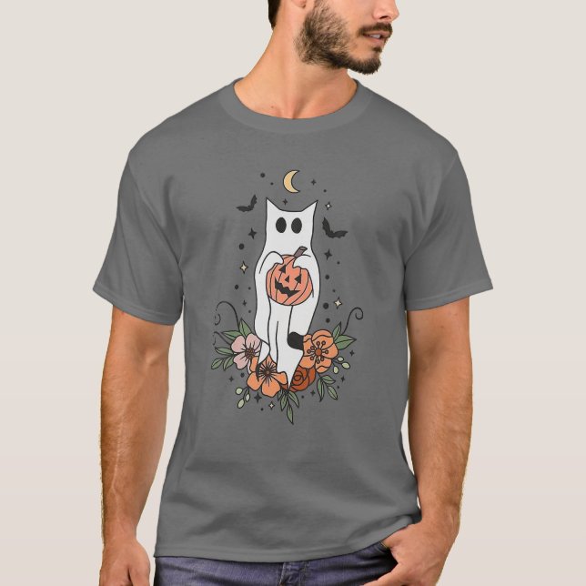 T-shirt Halloween vintage Fantôme Chat Halloween Graphique (Devant)