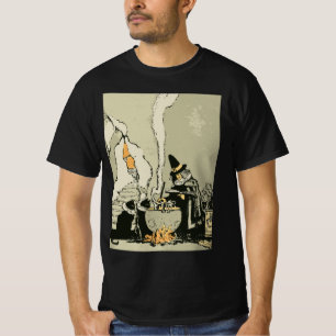 T-shirt Halloween vintage, sorcière avec chaudron et chats