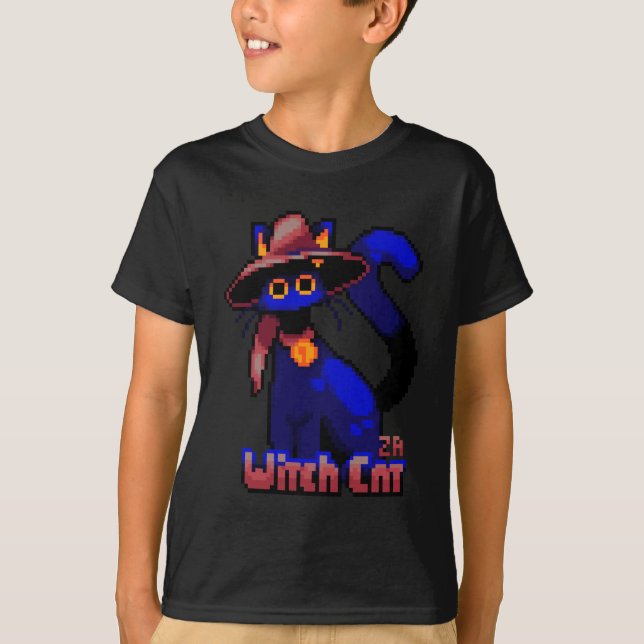 T-shirt Halloween Witch Cat Pixel Art (Devant)