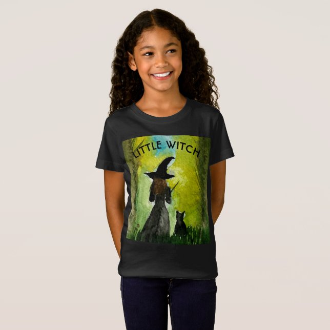 T-Shirt Halloween Witch Chat noir Aquarelle Éffrayante (Devant entier)