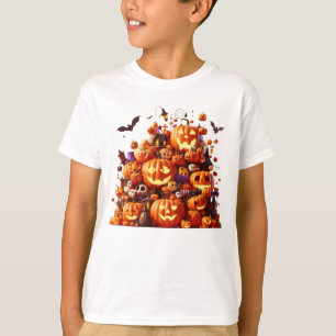T-shirt Halloween Witch Citrouille White Ghost Bats Magie