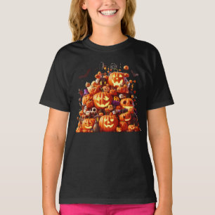 T-shirt Halloween Witch Citrouille White Ghost Bats Magie