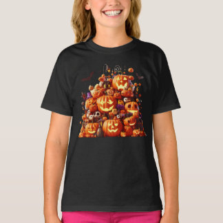 T-shirt Halloween Witch Citrouille White Ghost Bats Magie