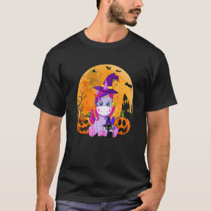 T-shirt Halloween Witchy Unicorn Black Cat Citrouille Girl