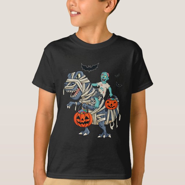 T-shirt Halloween Zombie équitation T Rex Garçons filles e (Devant)