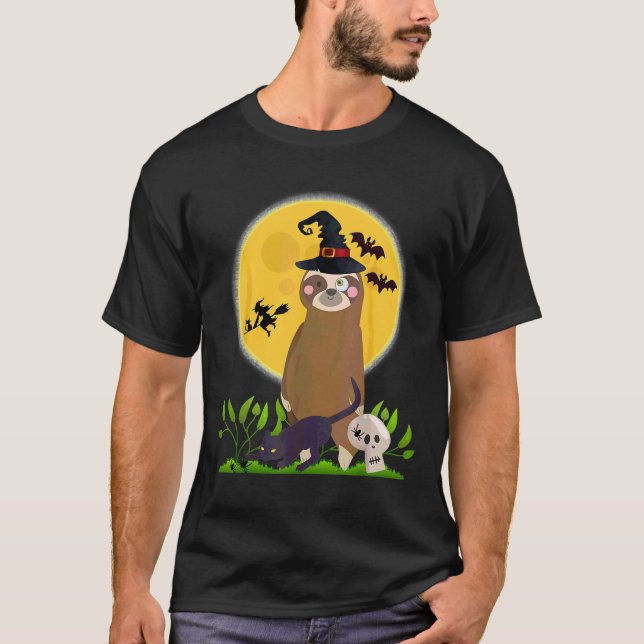 T-shirt Halloween Zombie Sloth Scanner Chat (Devant)