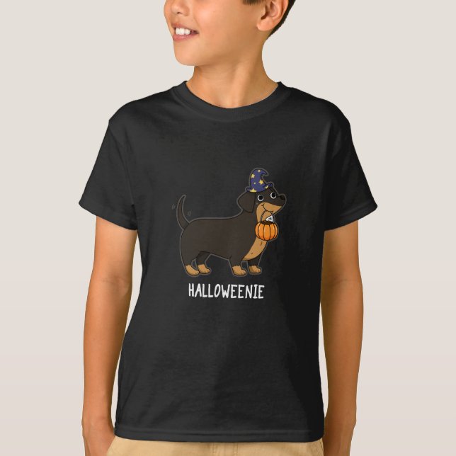 T-shirt Halloweenie Funny Saucisse Chien Pun Dark BG (Devant)