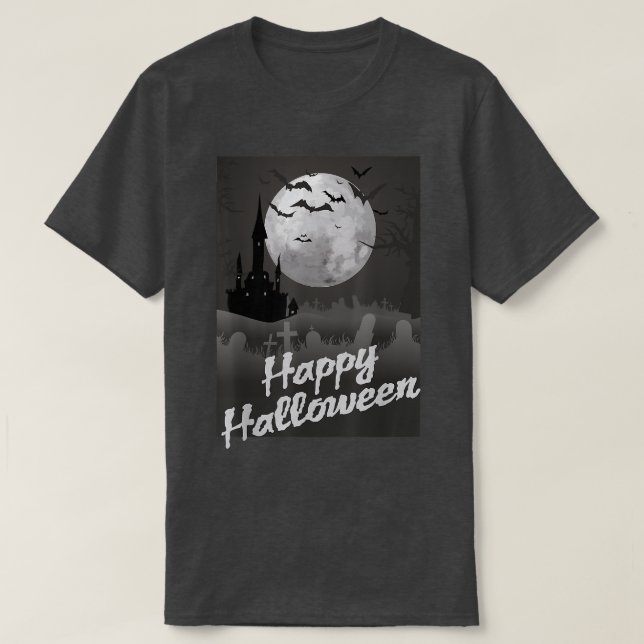 T-shirt HalloweenLune et Château dans la nuit (Design devant)