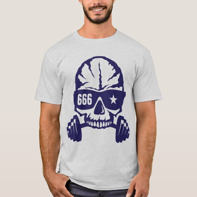 T-shirt haltere tete de mort 666 musculation 5 bodybuildin (Devant)